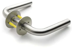 Dørgreb L-form, Ø18 mm, med roset, 40 mm, massiv roset Ø50x2 mm