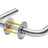 Dørgreb L-form, Ø18 mm, 40-65 mm, med roset, massiv roset Ø50x2mm