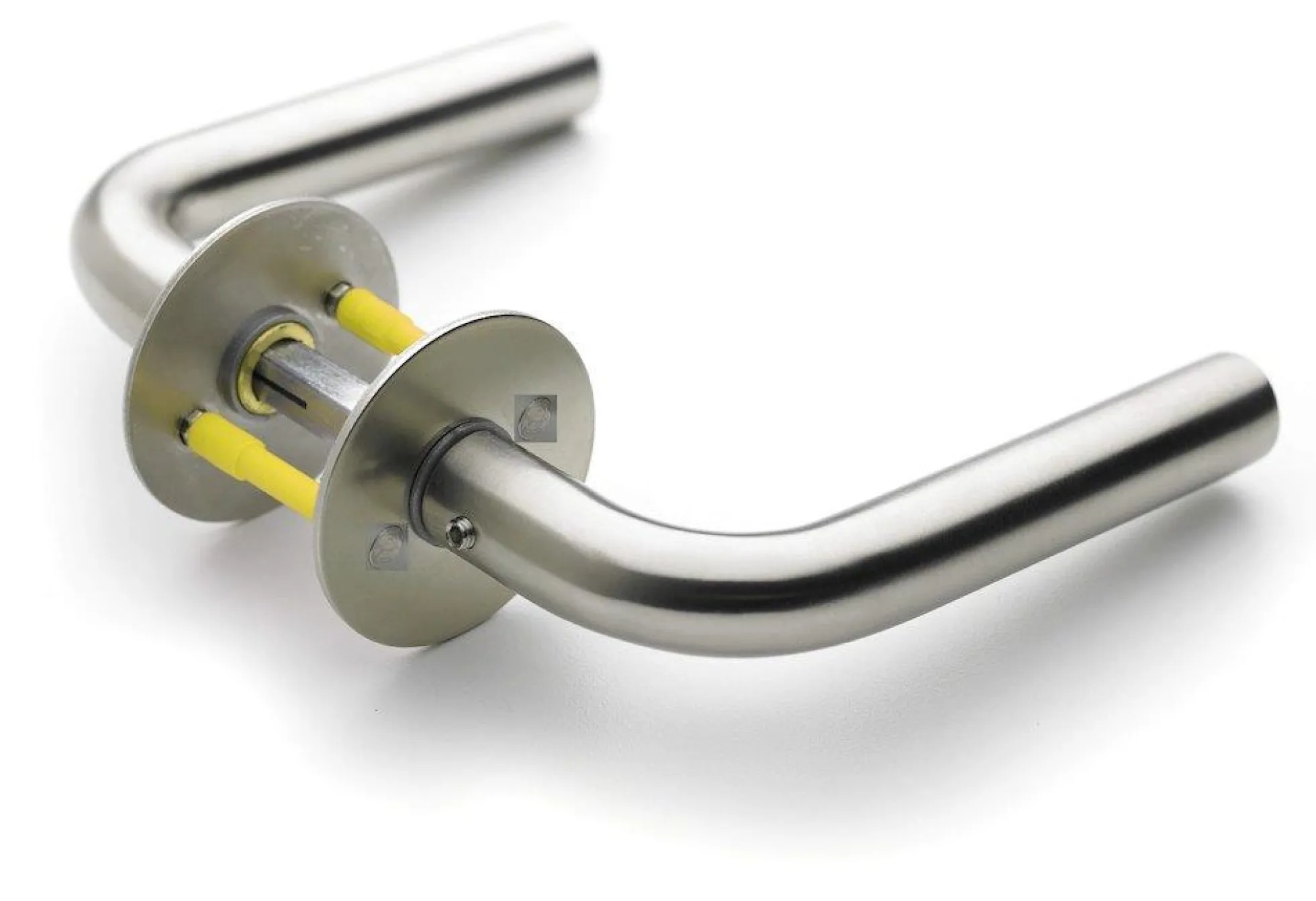 Dørgreb L-form, Ø18 mm, 40-65 mm, med roset, massiv roset Ø50x2mm
