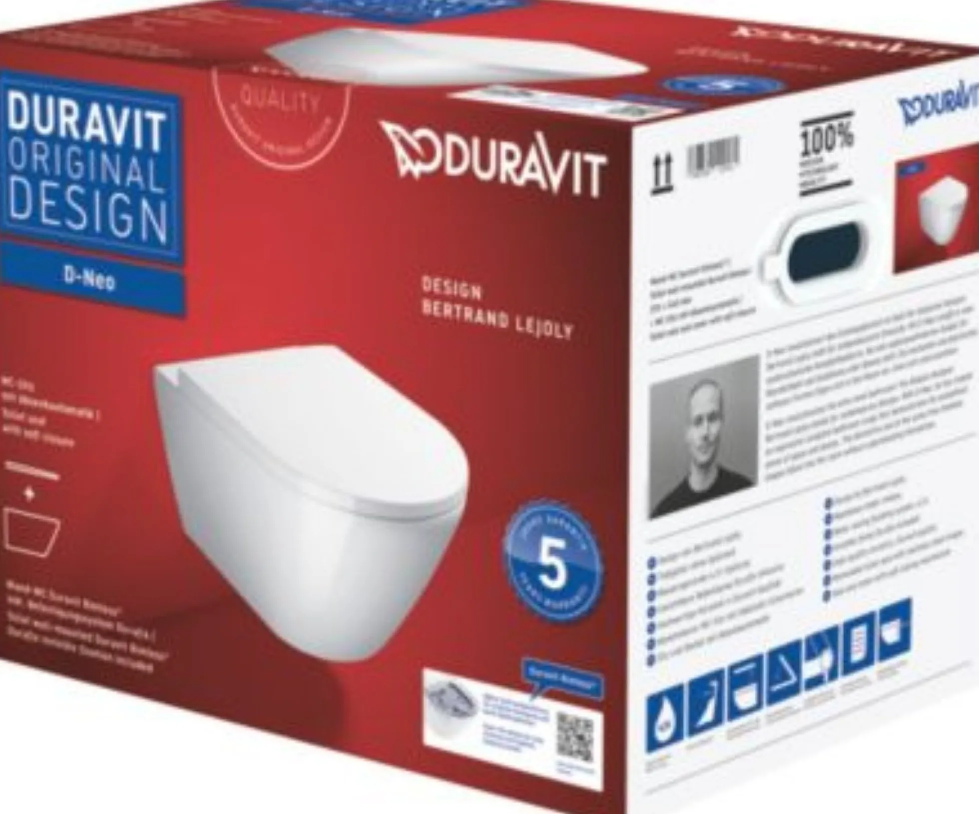Duravit D-Neo væghængt toilet + sæde, Rimless