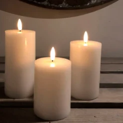 3D vokslys, Ø7,5 x 10+12,5+15 cm, hvid, sæt med 3 stk