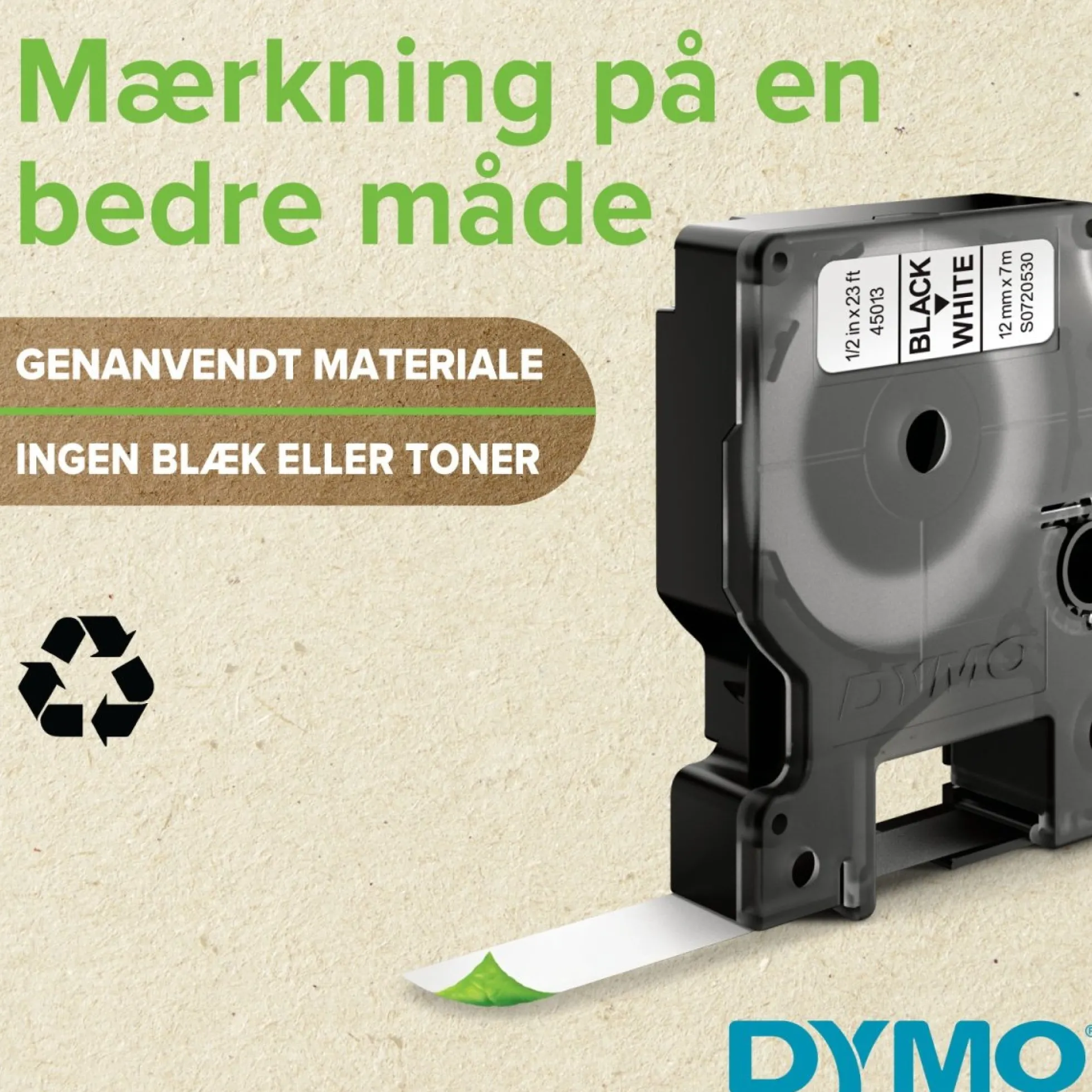 DYMO D1 Durable tape 12 mm x 3 m, hvid/rød