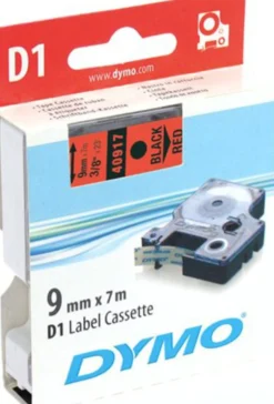DYMO D1, markeringstape, 9mm, sort tekst på rød tape, 7m - 40917