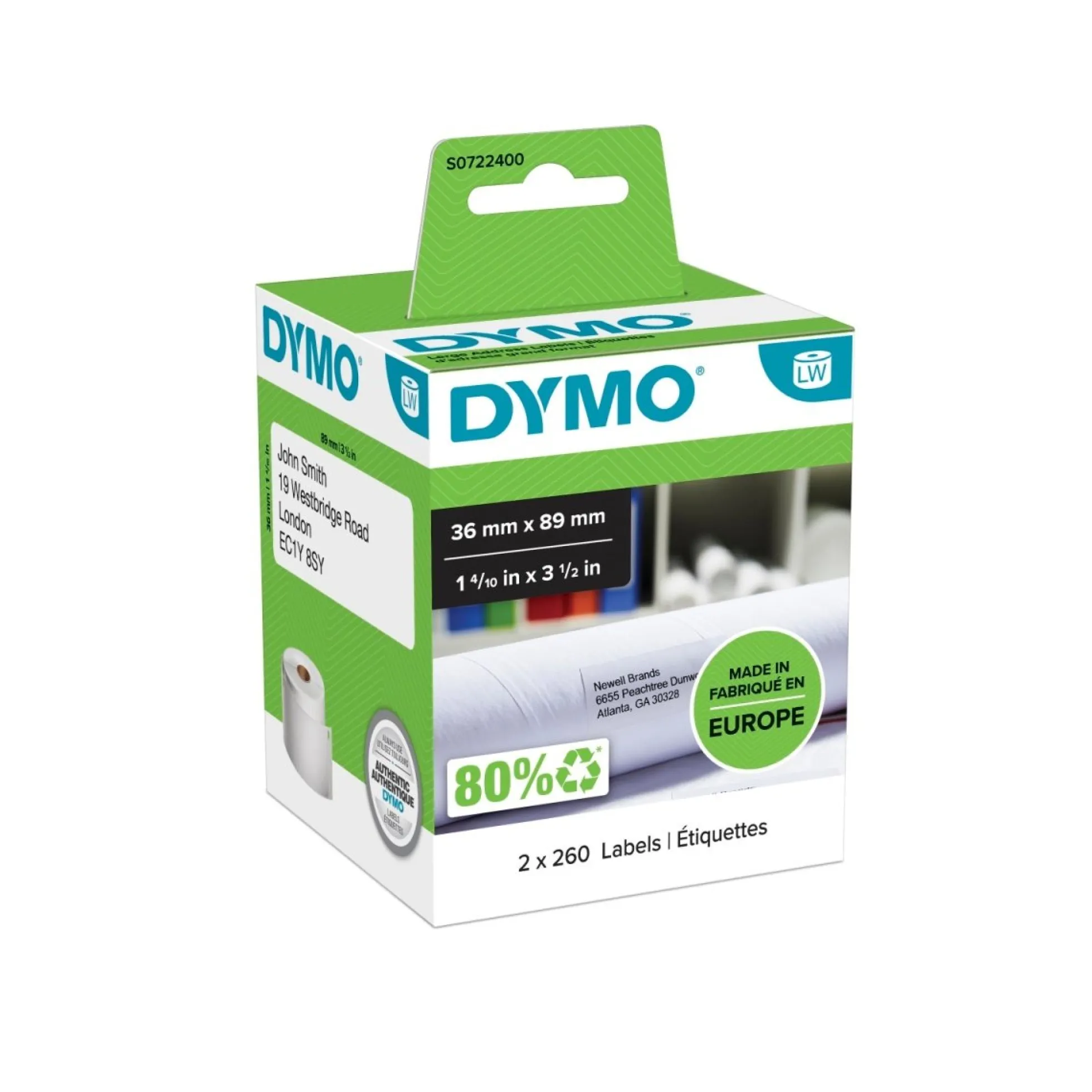 DYMO LabelWriter etiketter, 36 x 89 mm