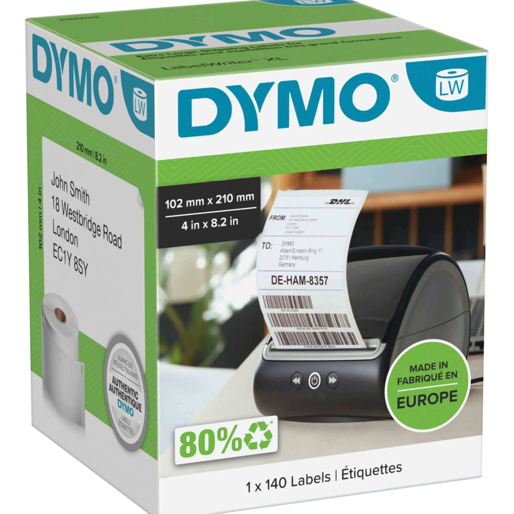DYMO LabelWriter, 102mm x 210mm, DHL Labels, hvid, 140 etiketter