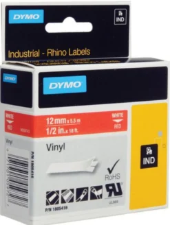 DYMO Rhino Professional, mærkbar permanent vinyltape, 12mm, hvid teks