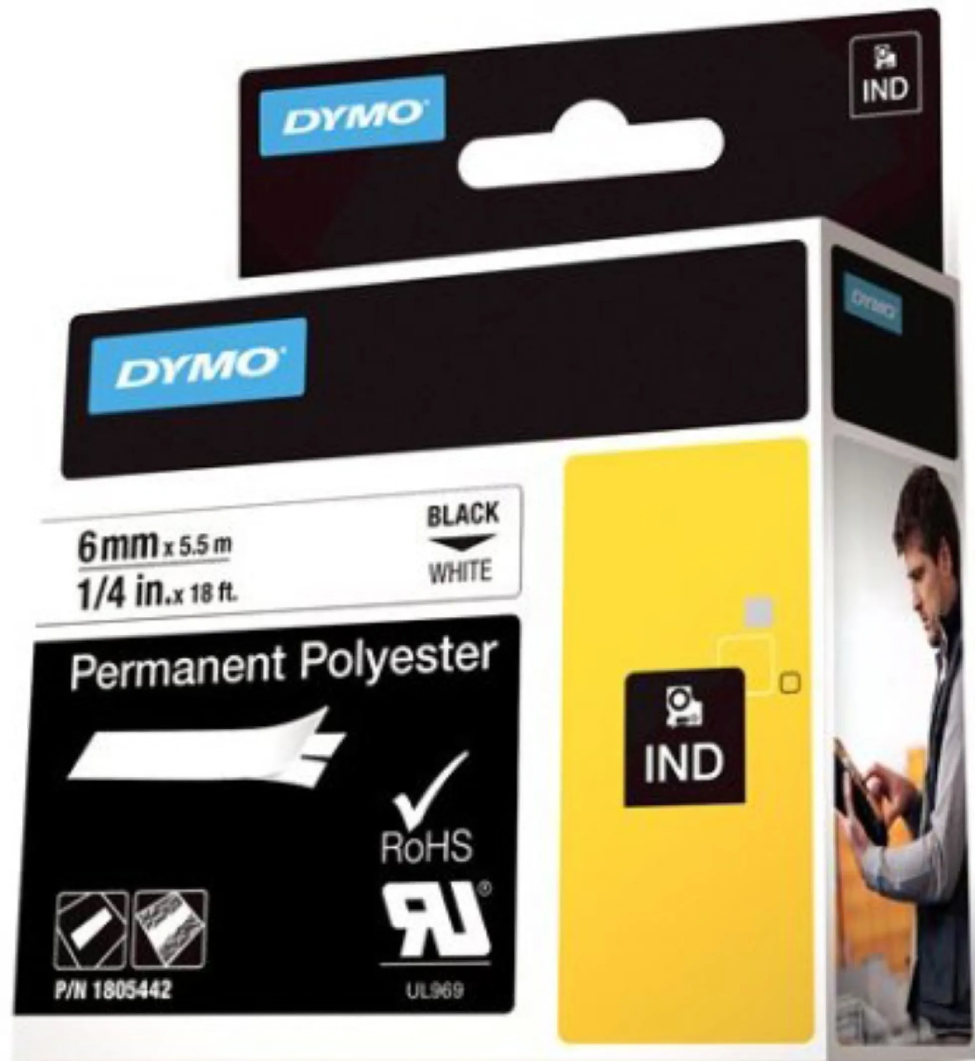 DYMO Rhino Professional, mærkbar permanent polyestertape, 6mm, sort