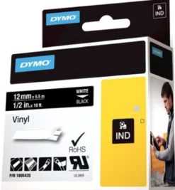 DYMO Rhino Professional, mærkbar permanent vinyltape, 12mm, hvid teks