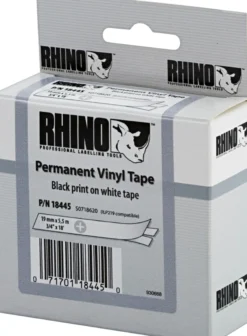 DYMO RhinoPRO, permanent markeringsvinyltape, 19 mm, sort tekst på hv