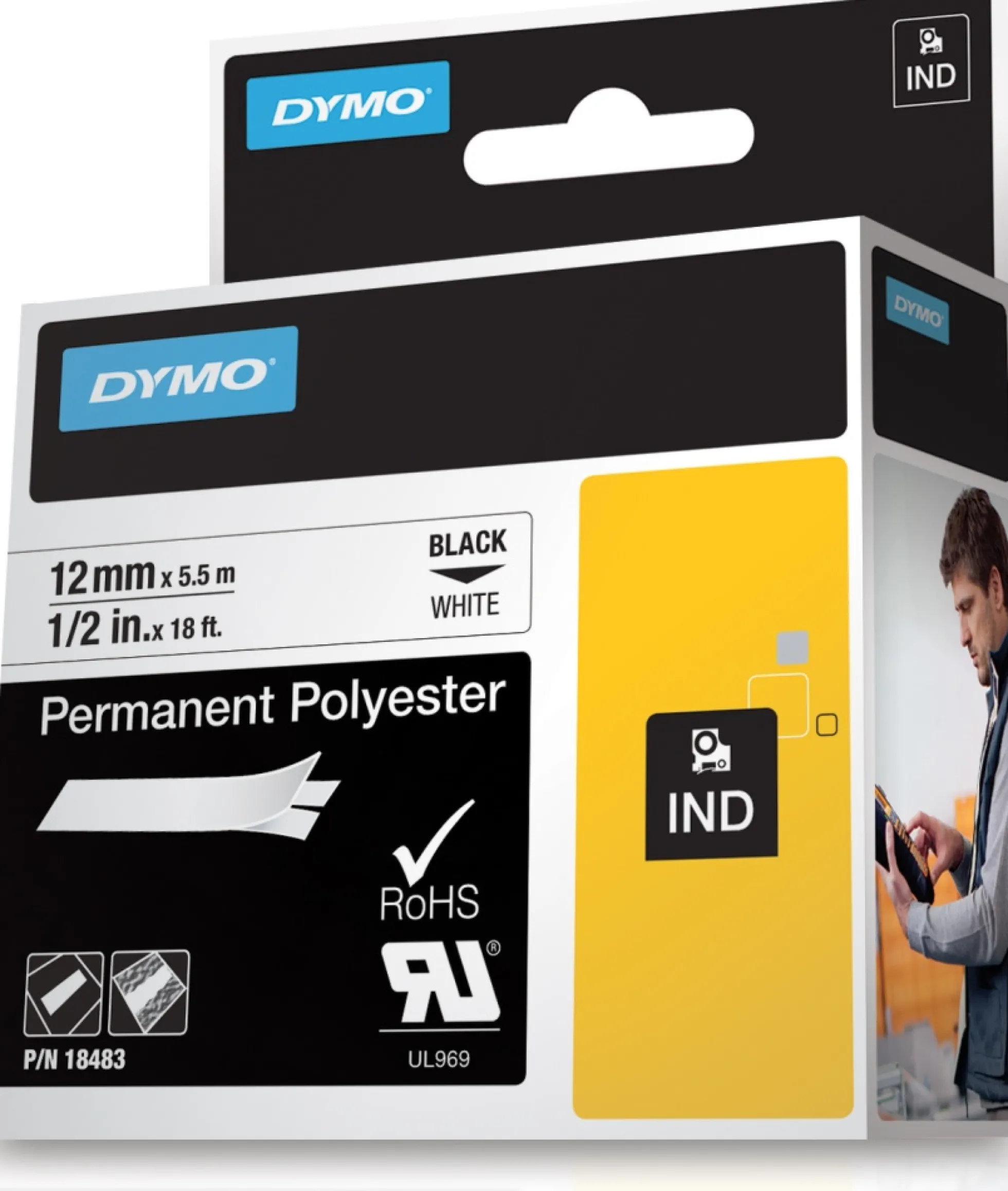 DYMO RhinoPRO tape permanent polyester hvid 12mm