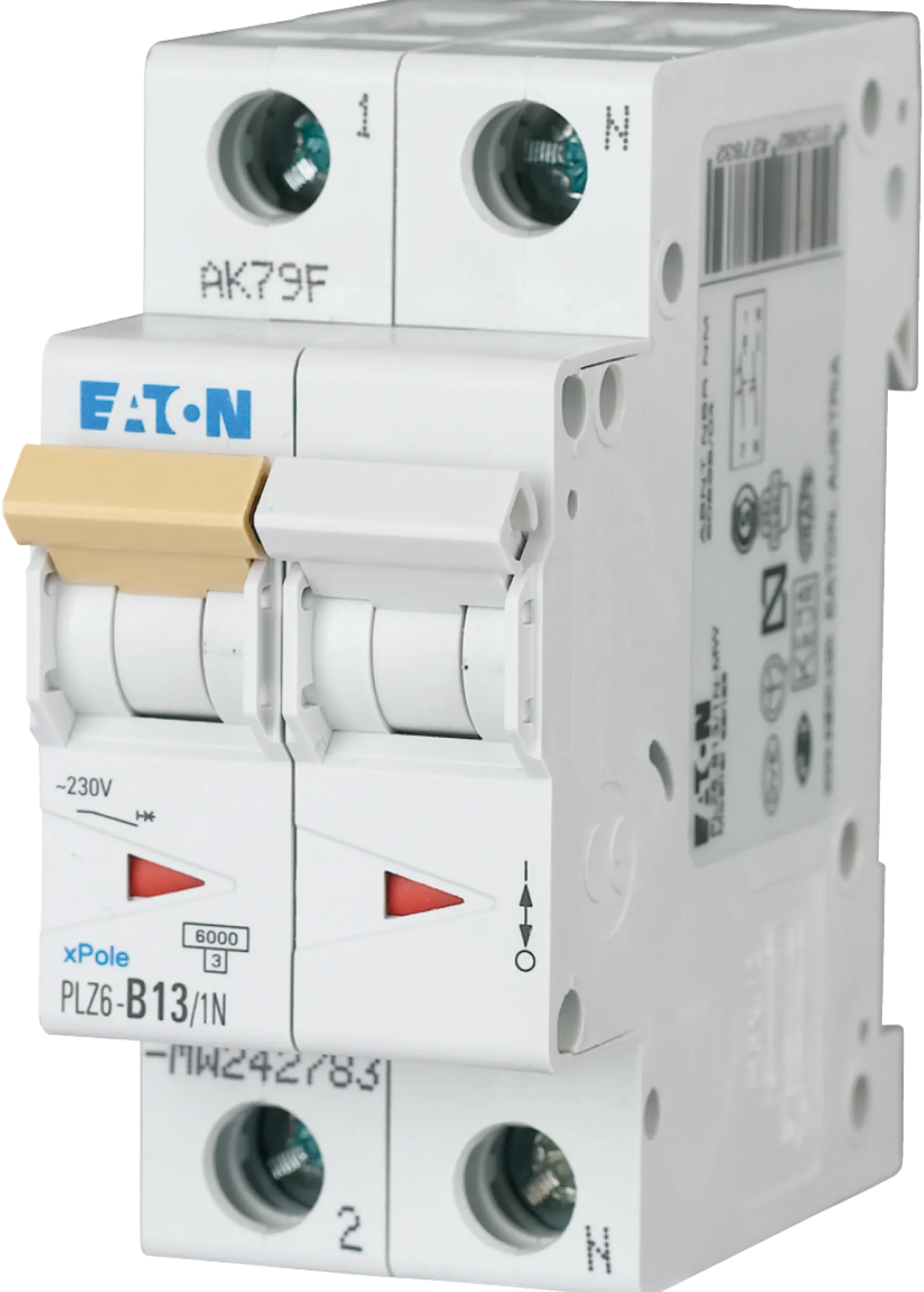 Eaton Automatsikring, MCB, 1P+N, 13A, C-karakteristik, 10kA, , 2 modul