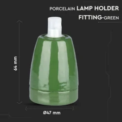 E27 fatning, grøn porcelæn - Max 60W, Ø4,7 x 6,4 cm, IP20