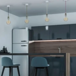 E27 krom metal kop-pendel lampe, lysblå