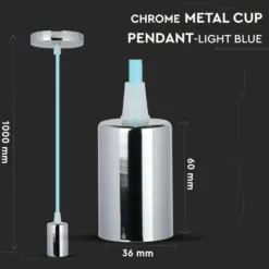 E27 krom metal kop-pendel lampe, lysblå