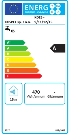 Elektrisk gennemstrømningsvandvarmer, mellem model, 9-11-12-15 kW, 10-15 kW, 4,3-7,2 l/min, energiklasse A
