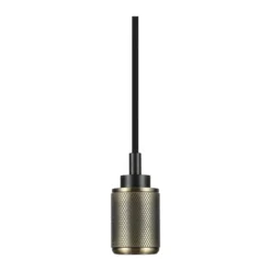 E27 pendelophæng, bronze aluminium, 1 meter stofledning, vertikale striber, max 60W, IP20