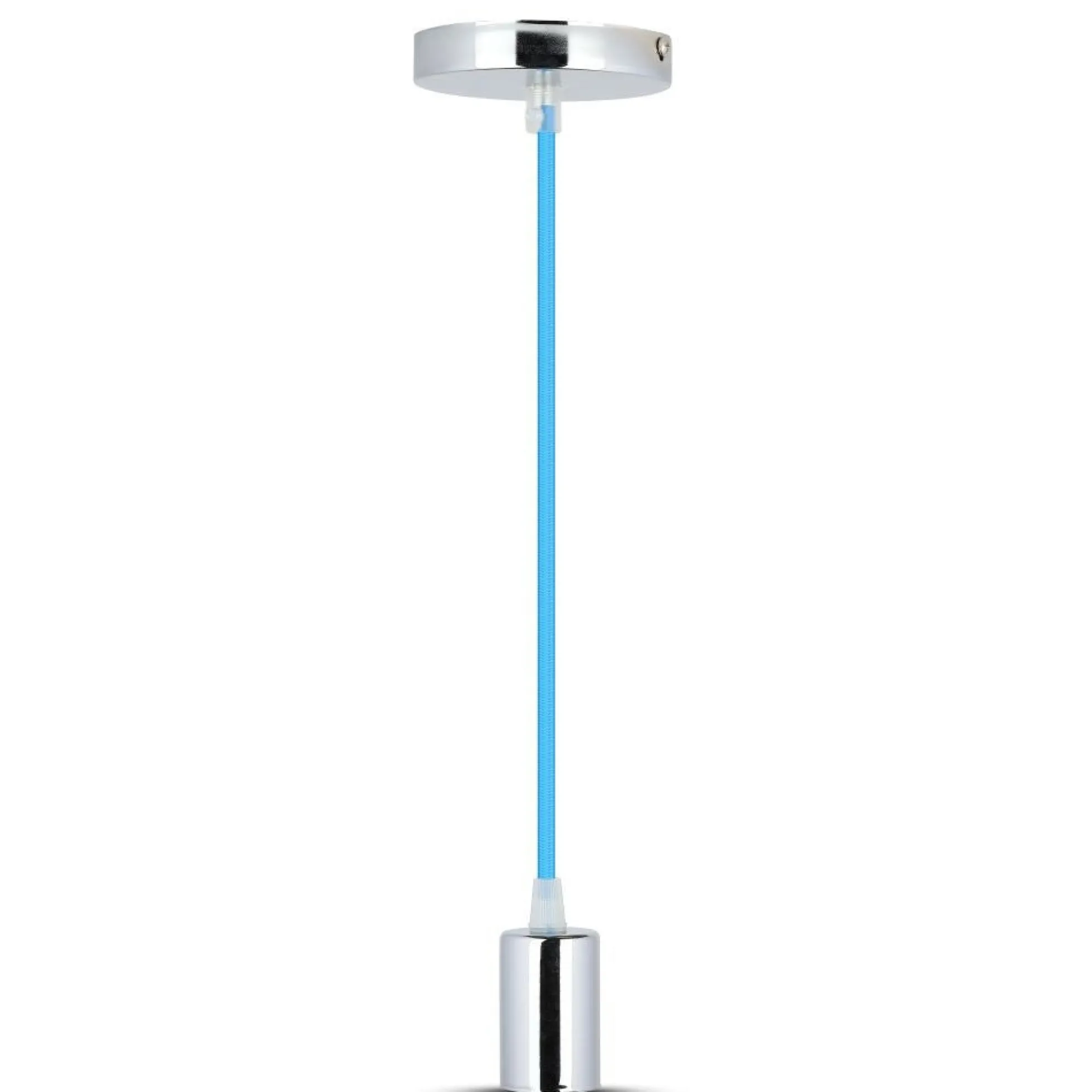 E27 pendelophæng, krom, lyseblå ledning, Ø3,6cm, cylinderformet, metal, IP20