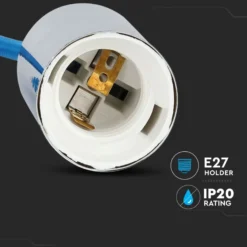 E27 pendelophæng, krom, lyseblå ledning, Ø3,6cm, cylinderformet, metal, IP20