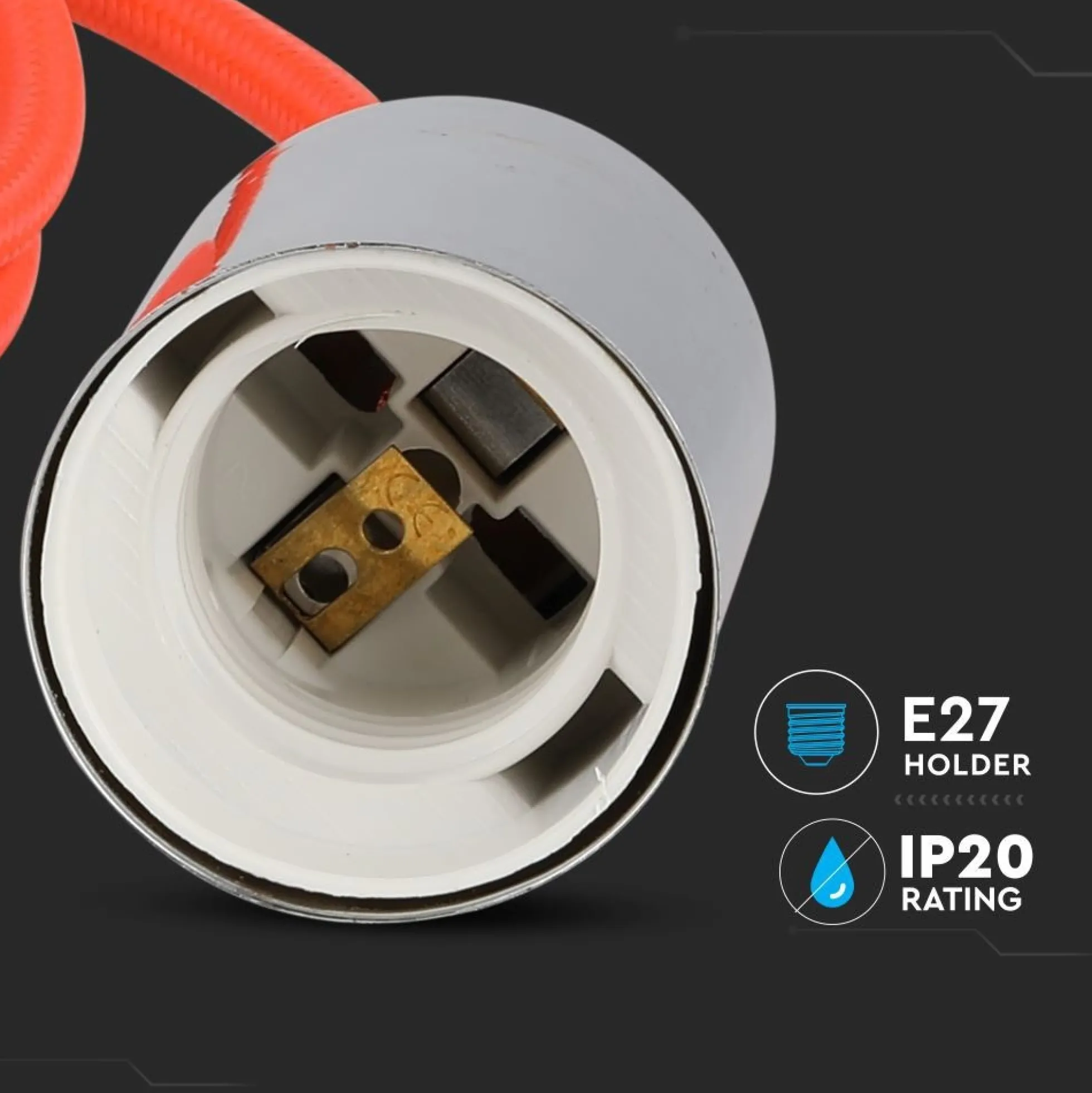 E27 pendelophæng, krom med orange ledning, Ø3,6 cm, IP20