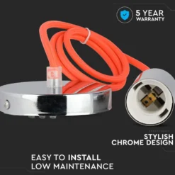 E27 pendelophæng, krom med orange ledning, Ø3,6 cm, IP20