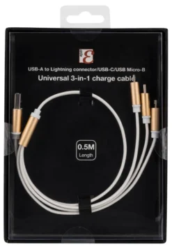 EPZI Multi-Charger, USB-C, Lightning, Micro USB, USB-A, 50cm, hvid