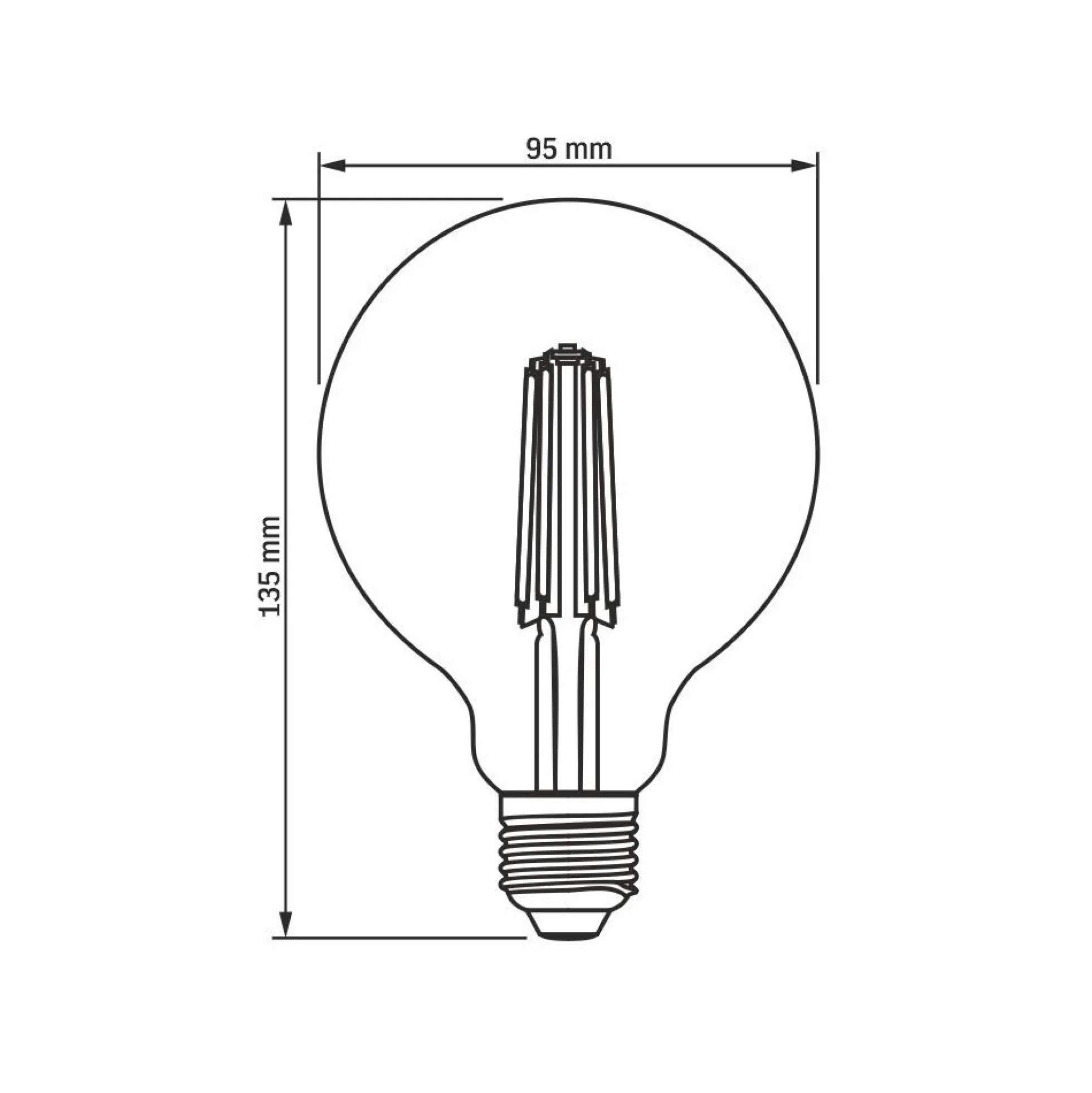 E27 7W dæmpbar LED pære, G95, Amber glas, Filament, Erstat 53W, 2200K