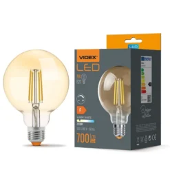 E27 7W dæmpbar LED pære, G95, Amber glas, Filament, Erstat 53W, 2200K