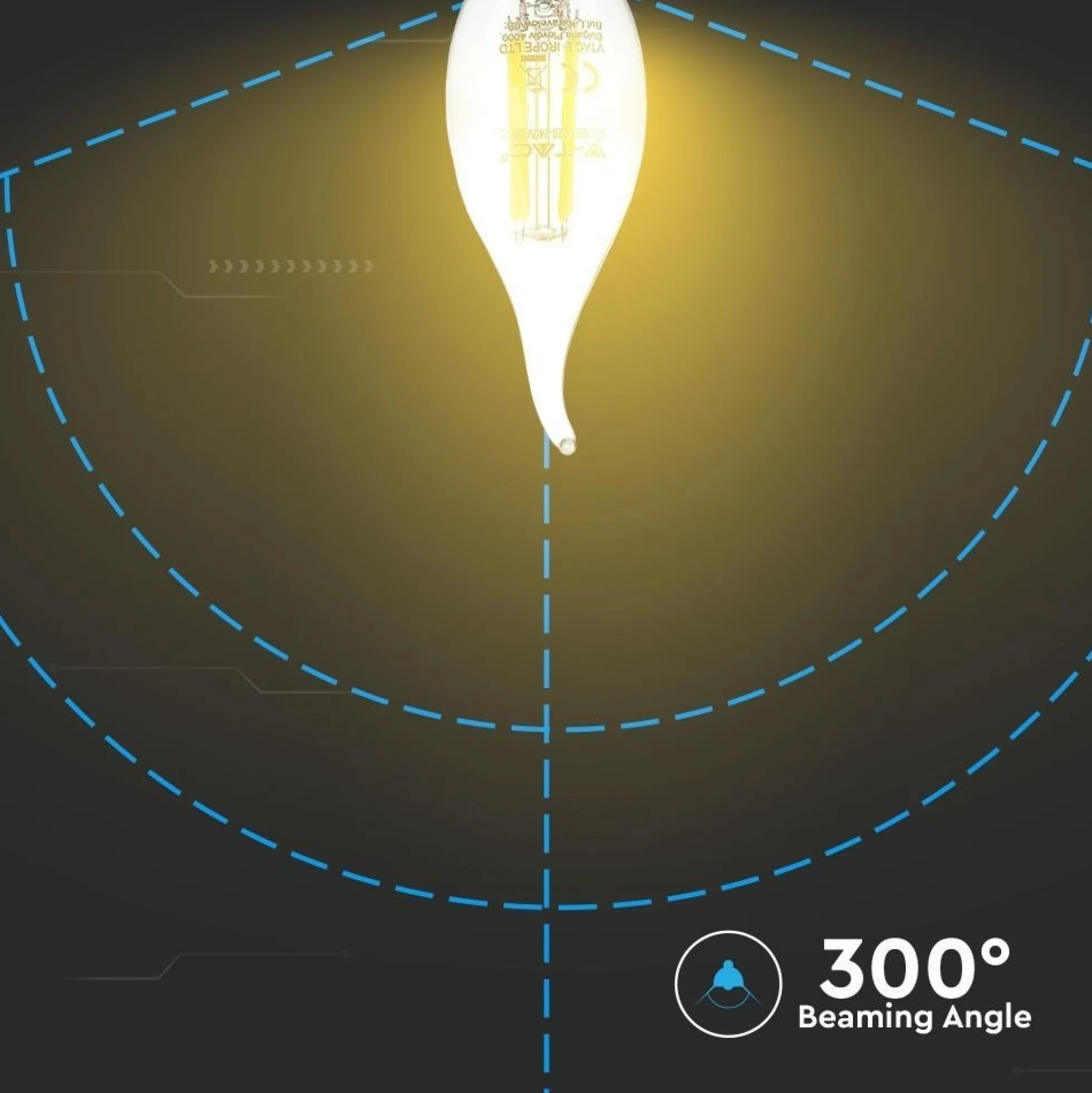 E14 4W LED flammepære, kultråd, varm hvid, 400 lumen, 2700K