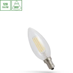E14 5,5W LED kertepære, filament, klart glas, 700lm, C35, ikke dæmpbar, 2700K