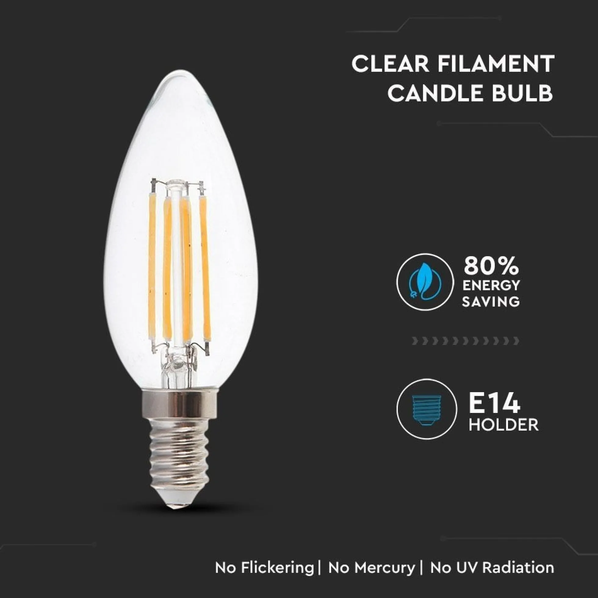 E14 6W LED kertepære, Kultråd, Ikke dæmpbar, Varm hvid (2700K)