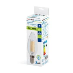 E14 6W LED kertepære, Kultråd, Ikke dæmpbar, Varm hvid (2700K)