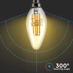 E14 4W LED kertepære, kultråd, røget glas, 300 lumen, 300 grader spredning, 2200K, V-Tac