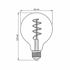 E27 4W LED pære, G95, spiral filament, grafit glas, 360°, Dæmpbar, 1800K