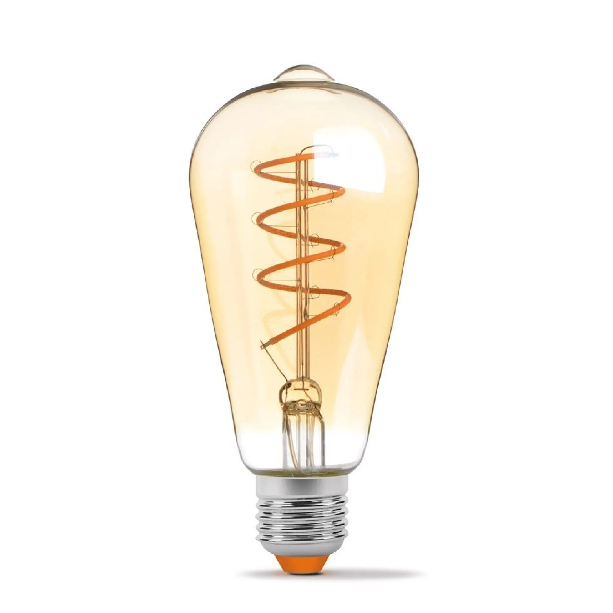 E27 4W LED pære, ST64, spiral filament, amber glas, flicker free, Dæmpbar, 2200K (udgået)
