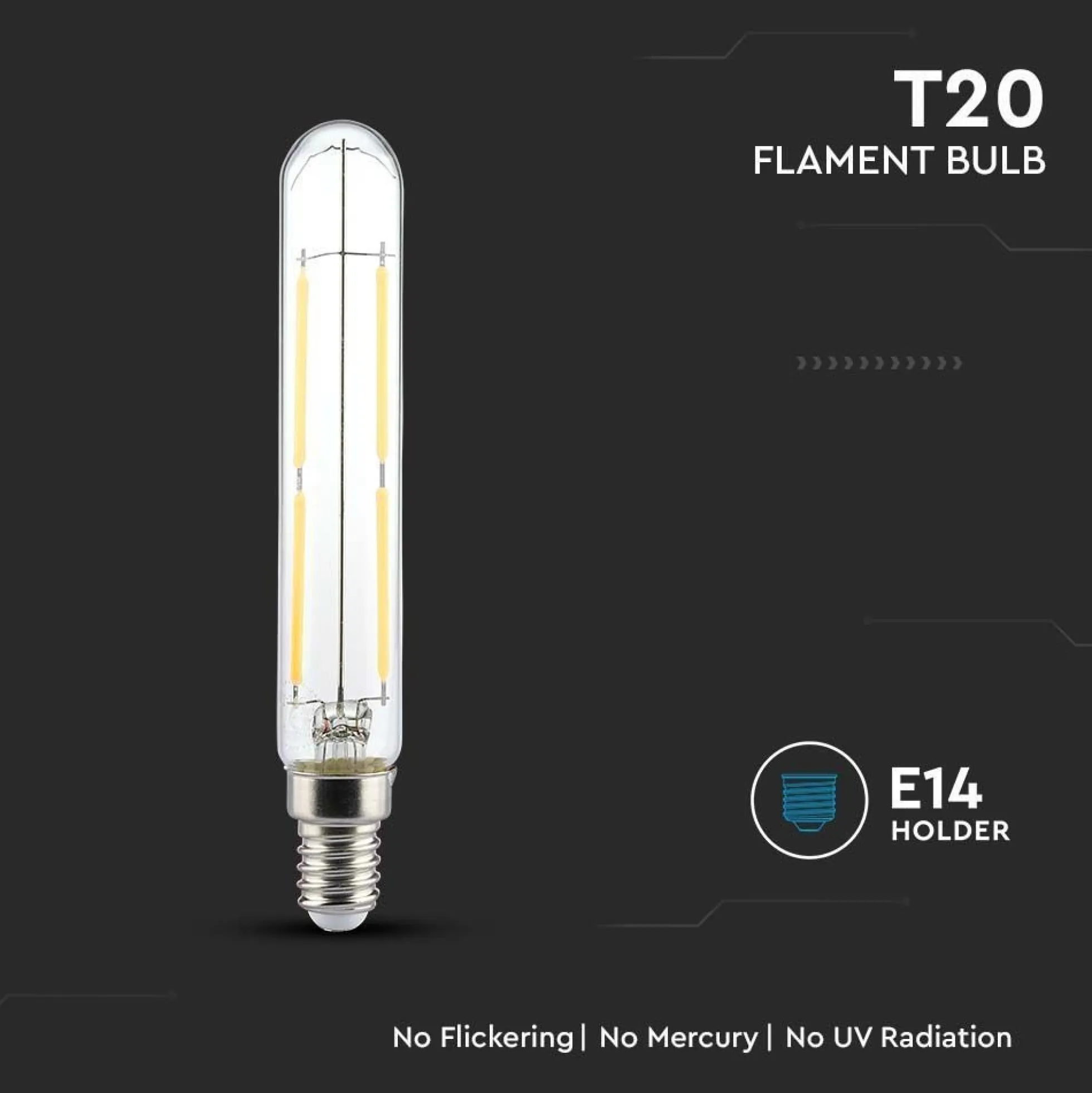 E14 4W LED pære - T20, Kultråd, Varm hvid, Ikke dæmpbar