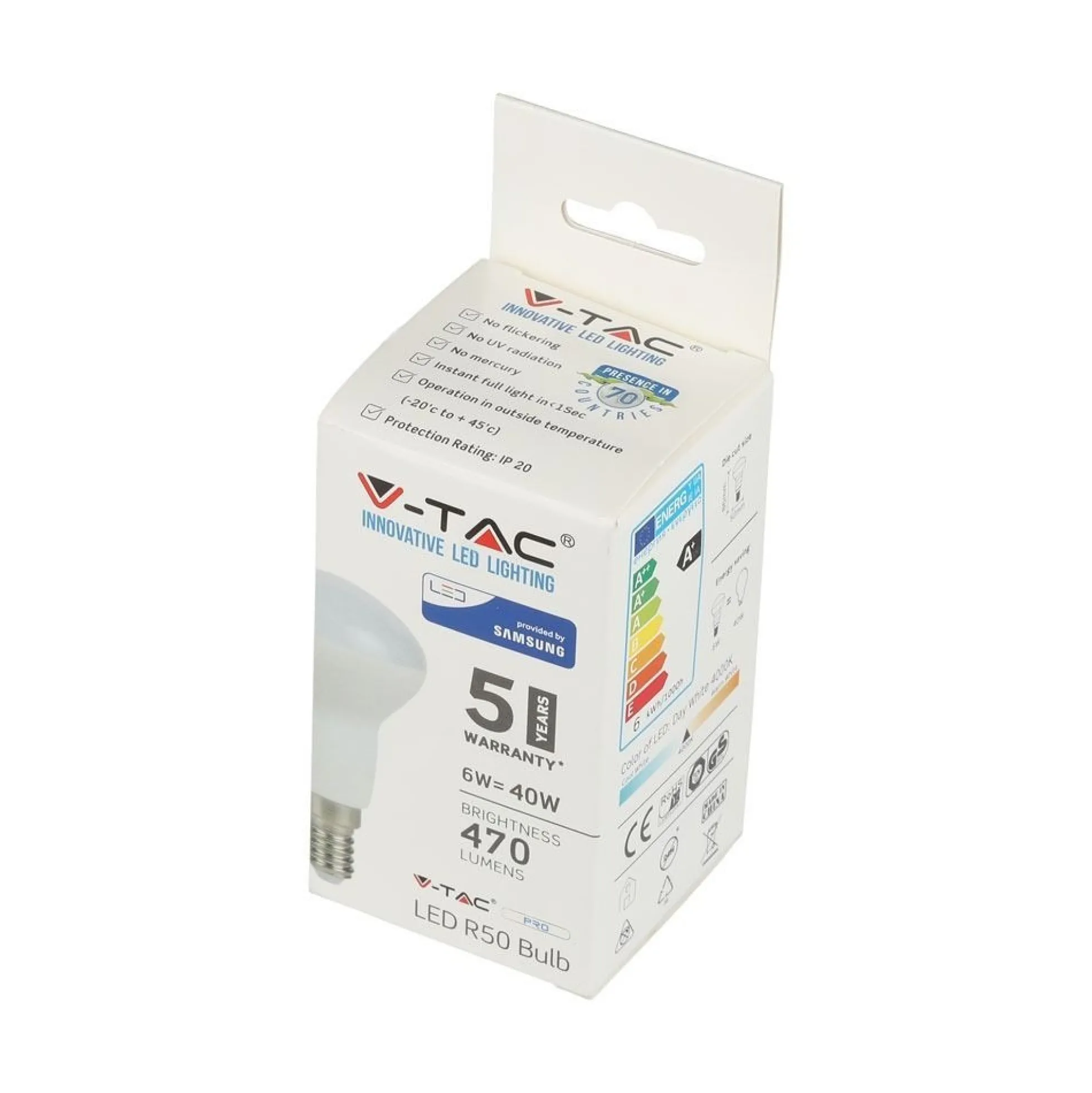 E14 4,8W LED spotpære, R50, Samsung LED chip, 4000K