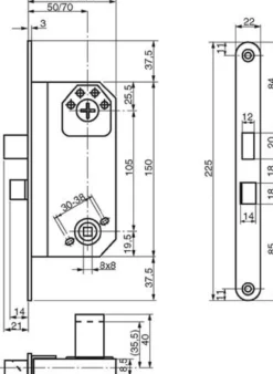 Fal-rigellås Assa 8765U/blik, højre, 50 mm dornmål, el-forzinket stål - ASSA ABLOY