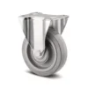 Fast hjul, grå elastisk gummi, Ø100 mm, 160 kg, DIN-kugleleje og tætning med plade, rustfri, byggehøjde: 128 mm