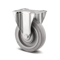 Fast hjul, grå elastisk gummi, Ø100 mm, 160 kg, DIN-kugleleje og tætning med plade, rustfri, byggehøjde: 128 mm
