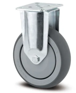 Fast hjul, gummi, Ø100 mm, 100 kg, DIN-kugleleje, med plade, byggehøjde 135 mm, driftstemperatur -20°/+