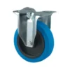 Fast hjul med blå elastisk gummi, Ø125 mm, 250 kg, rulleleje med plade, byggehøjde: 155 mm