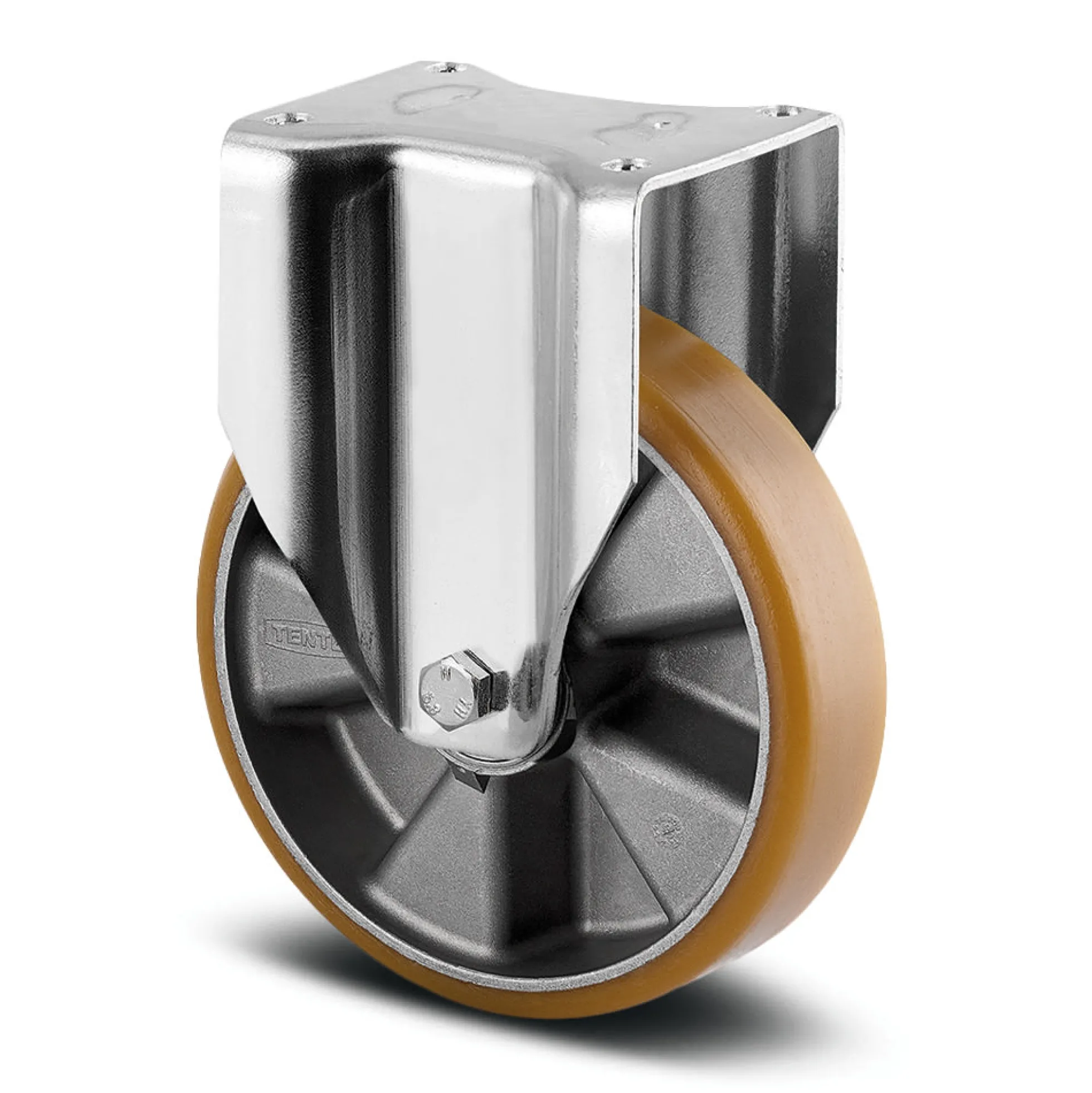 Fast hjul, polyuretan, Ø125 mm, 500 kg, DIN-kugleleje, med plade, byggehøjde 164 mm