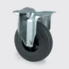 Fast hjul, sort massiv gummi, Ø80 mm, 70 kg, rulleleje, med plade, byggehøjde 108 mm, driftstemperatur -20 til +60°C