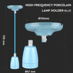 Fatningssæt i porcelæn, E27, Max 60W, Ø10,5cm, inkl. ledning, pendelophæng