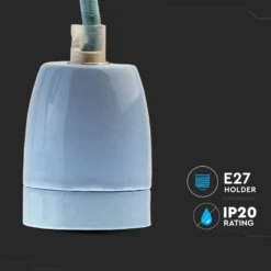 Fatningssæt i porcelæn, E27, Max 60W, Ø10,5cm, inkl. ledning, pendelophæng