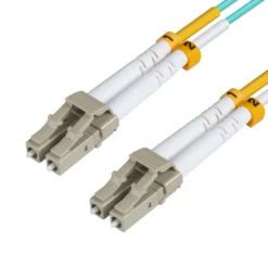 fiber patch cable, LC/UPC-LC/UPC, OM3 MM Duplex LSZH, OD: 2 mm, 0.3 dB, aqua