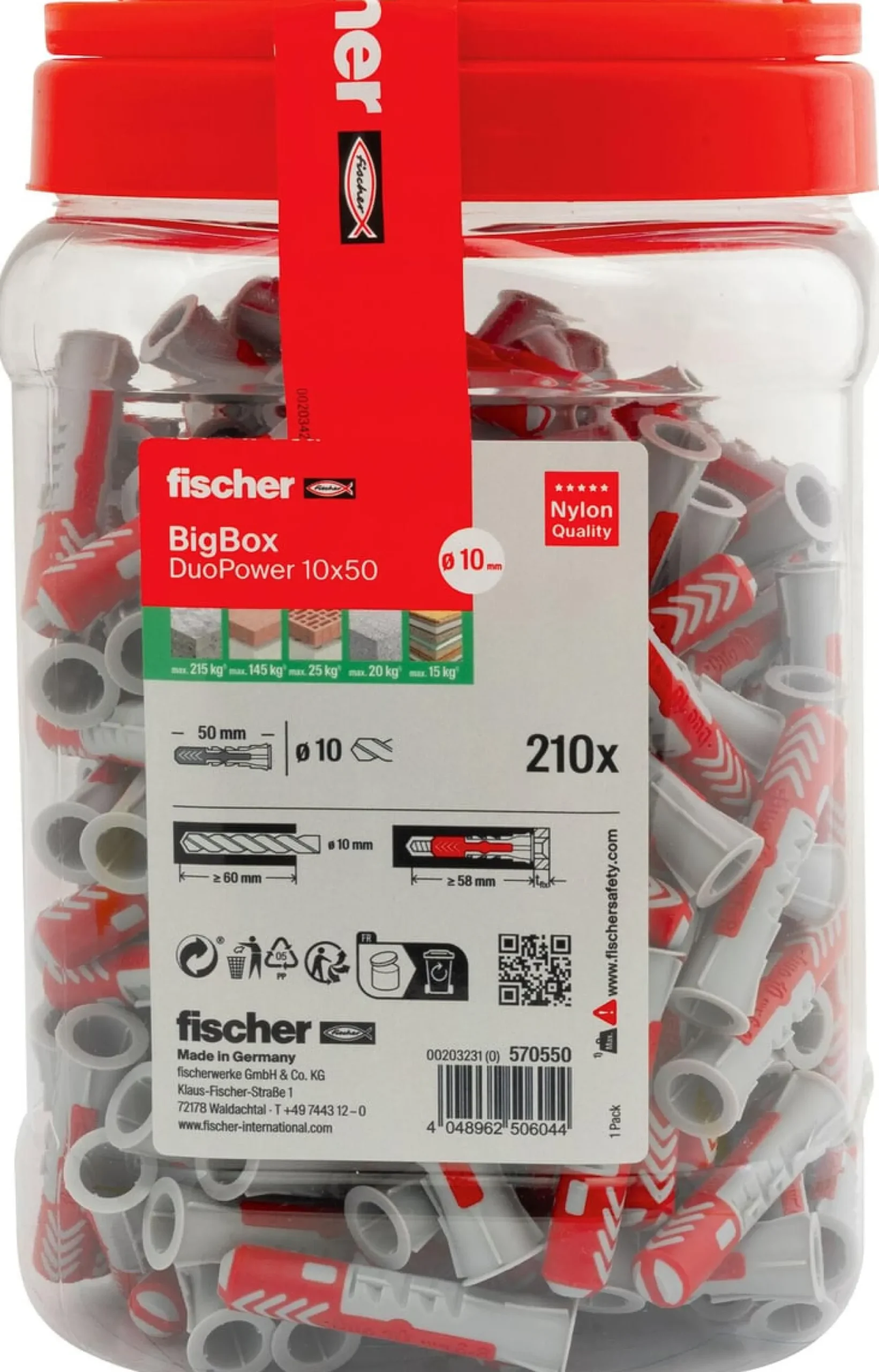 Fischer DuoPower dybel, 10 x 50 mm, 210 stk.