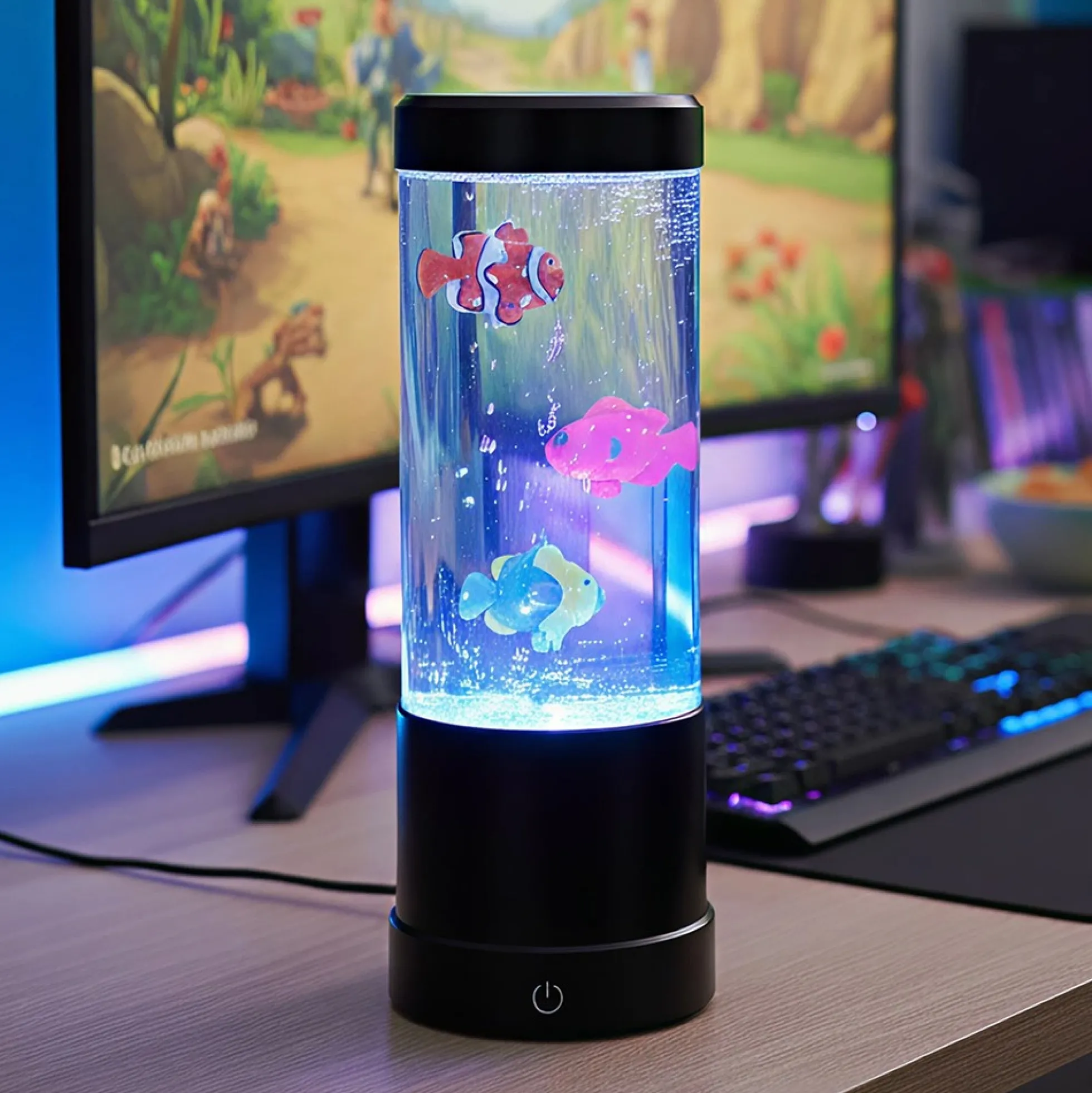 Fiskelampe RGB, bordlampe, 30 cm høj, Ø11 cm