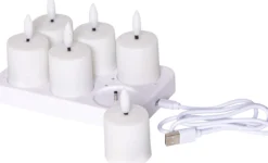 Flamme Charge oplader med 6 lys, hvid - Star Trading