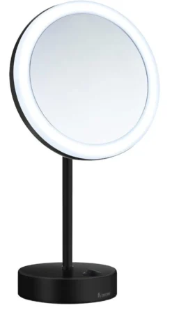 Forstørrelsesspejl Outline m/LED, sort, rund, bordstående, diameter 200 mm, dybde 162 mm